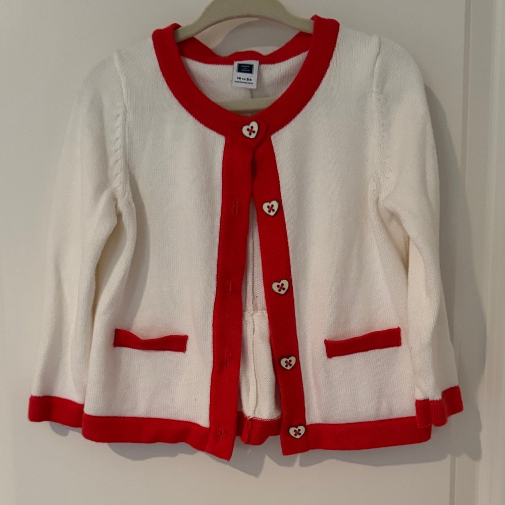 Janie and Jack Cream and Red Cardigan